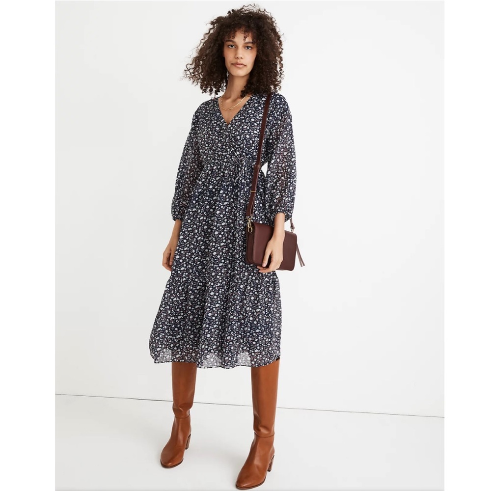 NWT Madewell Tie-Waist Midi Dress in Harvest Vine